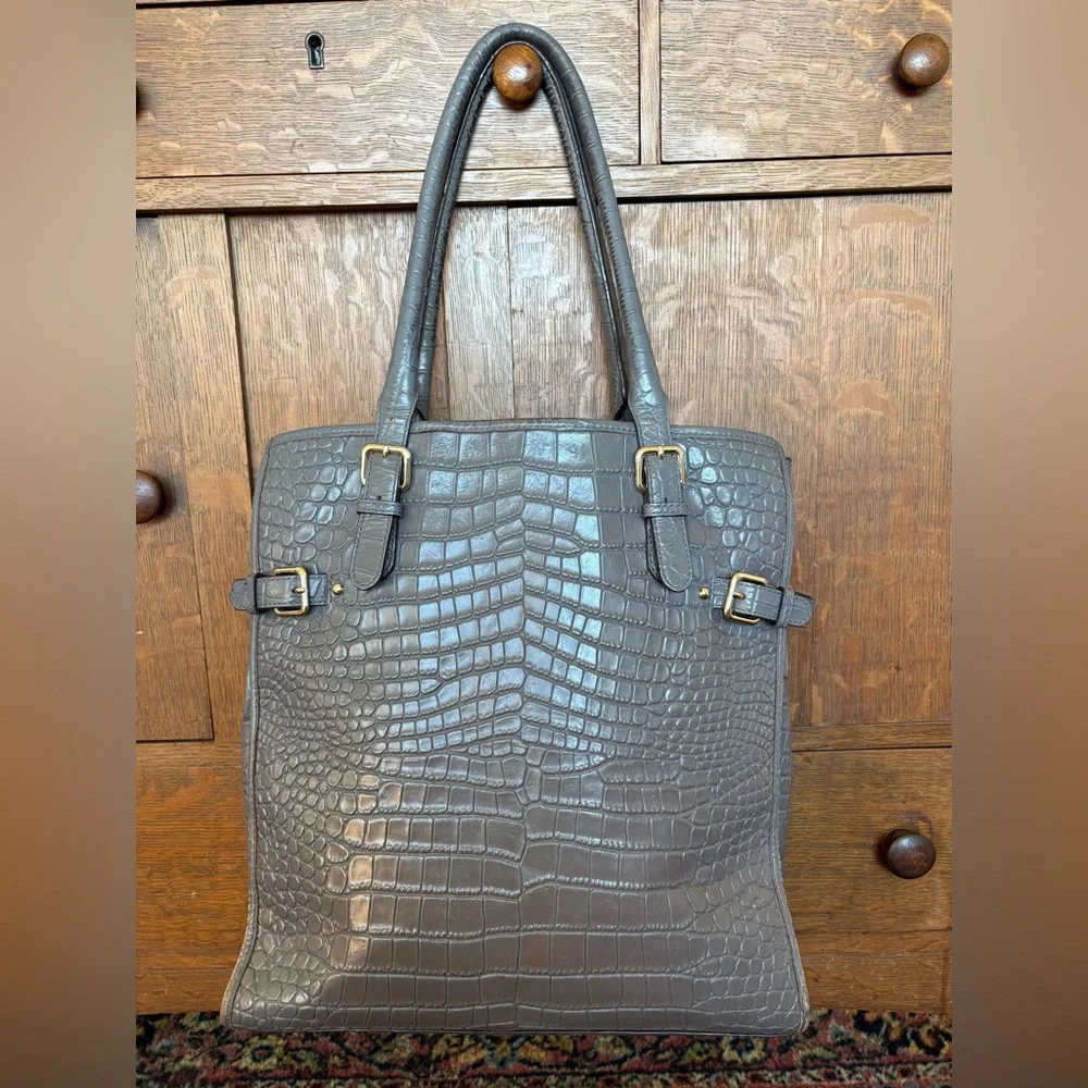 Kate Spade Vanston Croc Jackson Gray Embossed Leather Gold Hardware